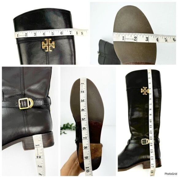 Tory Burch The Eloise Tall logo Riding Boot Leather Deep Brown w Gold details 7 - Picture 4 of 11